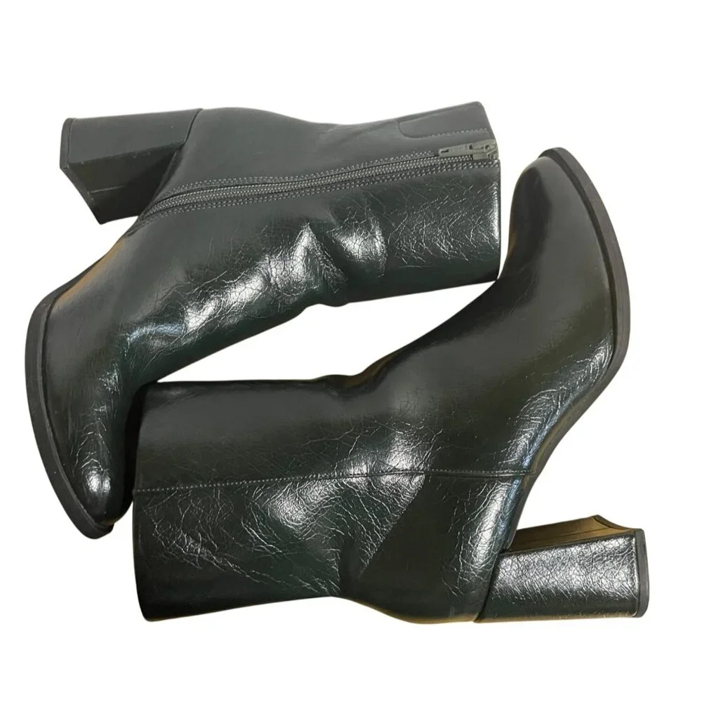 A New Day Womens Green Faux Leather Block Heel Ankle Boots Size 8 - Picture 3 of 9